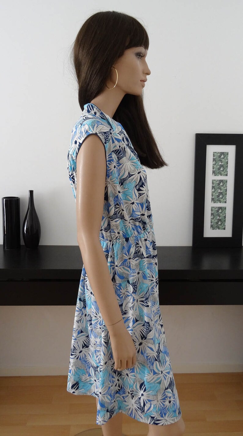 Robe chemisier vintage blanc fleuri bleu taille 40/42 uk Etsy France