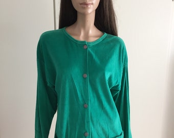 Giacca cardigan in spugna verde vintage Christine Laure taglia 42 - Regno Unito 14 - Stati Uniti 10