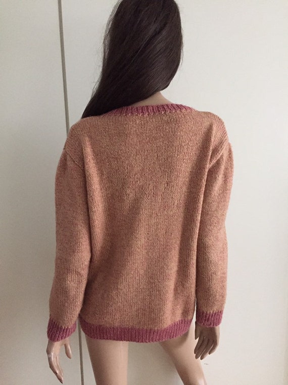 Vintage handmade wool sweater pink/ecru size L - image 5