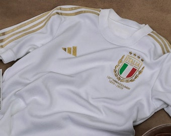 Maillot de football blanc d'Italie, édition du 125e anniversaire, version joueur, 2023