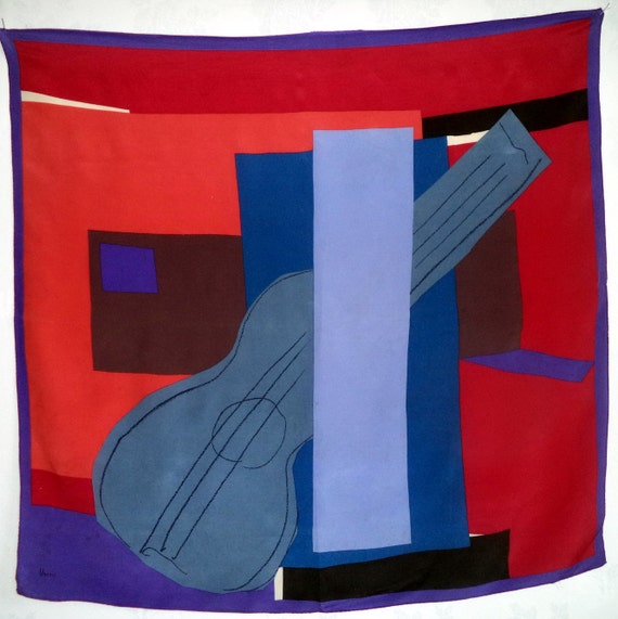 Vera Neumann Picasso Scarf Guitar Silk Cubist Red