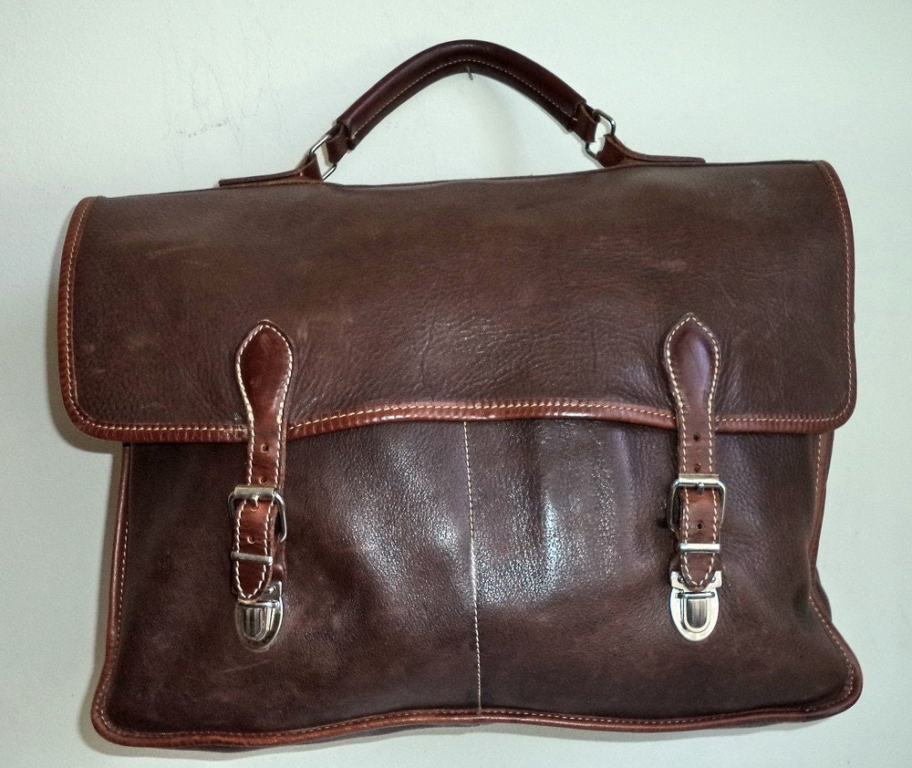 ROOTS Canada Brown Leather Boho Messenger Briefcase Bag Roots | Etsy