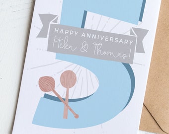 5th Wood Anniversary Card Personalised