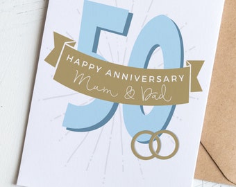 50th Gold Anniversary Card Personalised