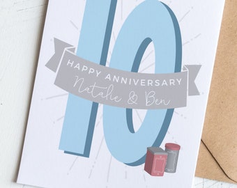 10th Tin Anniversary Card Personalised