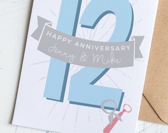 12th Silk Anniversary Card Personalised