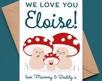 Children's Valentine's Card Personalised with Toadstools - from one or two adults