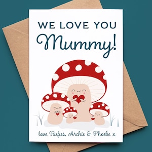 Carte de fête des mères personnalisée avec des champignons vénéneux - Maman, maman, maman