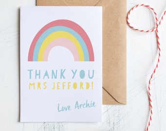 Teacher Thank You Card with Rainbow, Personalised