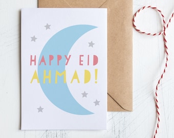 Personalized Eid Mubarak Card: Custom Name, A5 Size