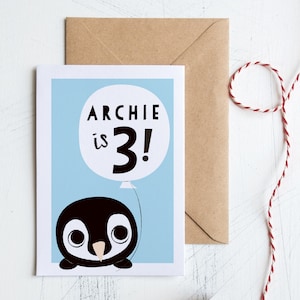 Cartão de aniversário personalizado de pinguim - 4º, 5º, 6º, 7º, 8º, 9º, 10º aniversário