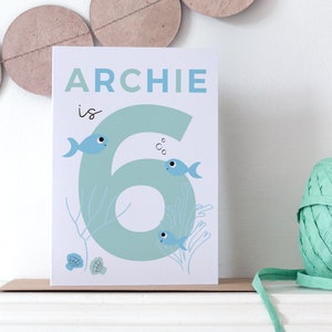 Cartão de aniversário personalizado sob o mar - 4º, 5º, 6º, 7º, 8º, 9º, 10º