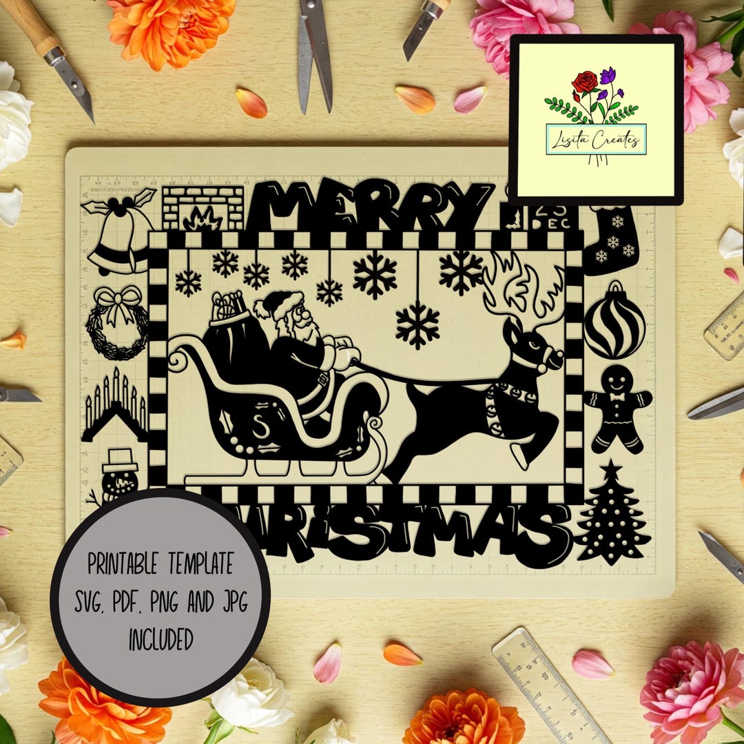 Merry Christmas Paper Cut Template SVG, PDF, PNG and Jpg for Hand ...