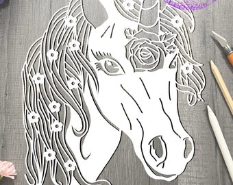 Unicorn paper cutting template