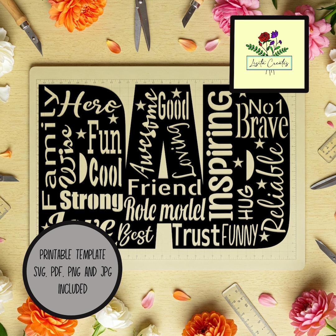 Dad Words Paper Cutting Template SVG, PDF, PNG and Jpg for Hand Cutting ...