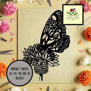 Butterfly and thistle paper cut template SVG, PDF, PNG and jpg for hand cutting and Machine cutting - Commercial and personal use