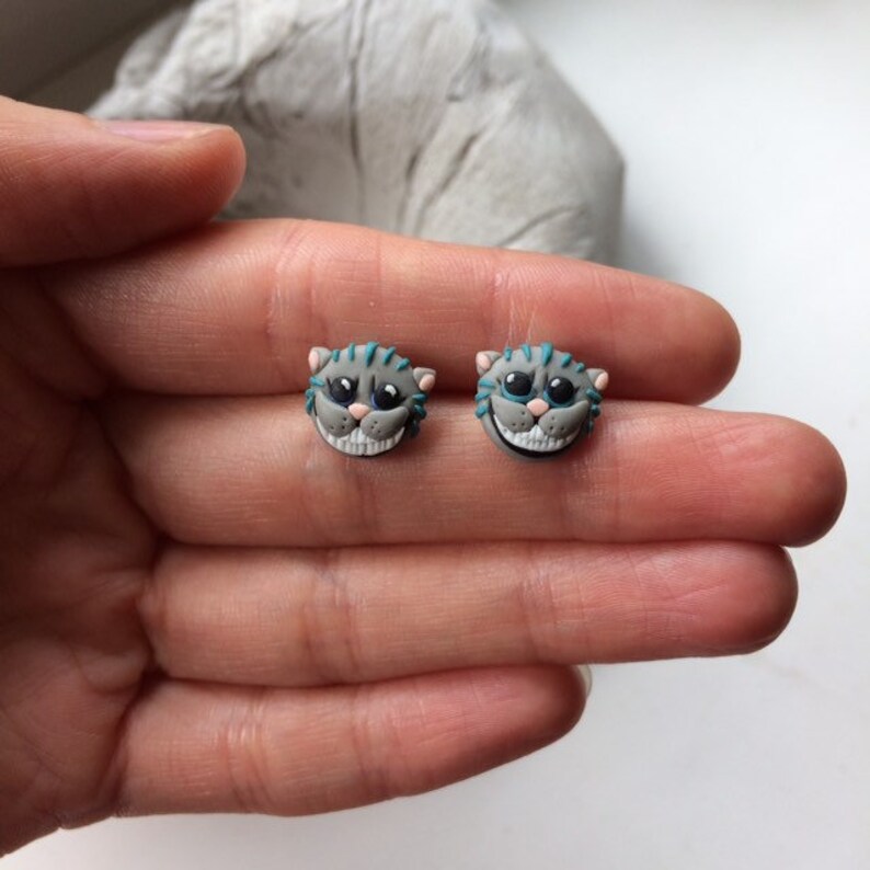 Cheshire cat earrings handmade polymer clay animal jewelry Etsy