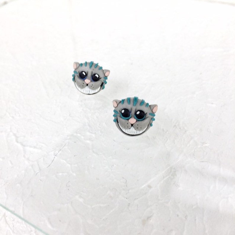 Cheshire cat earrings handmade polymer clay animal jewelry Etsy