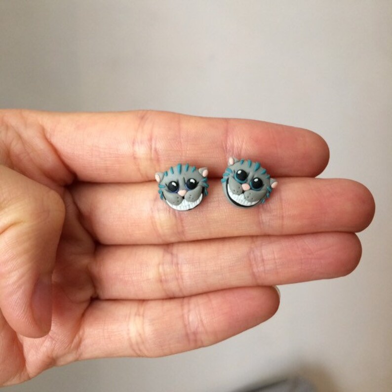 Cheshire cat earrings handmade polymer clay animal jewelry Etsy