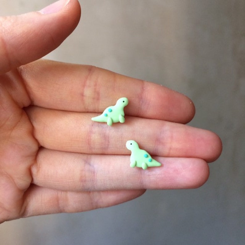 Dinosaurs earrings polymer clay Studs cute with hypoallergenic Etsy