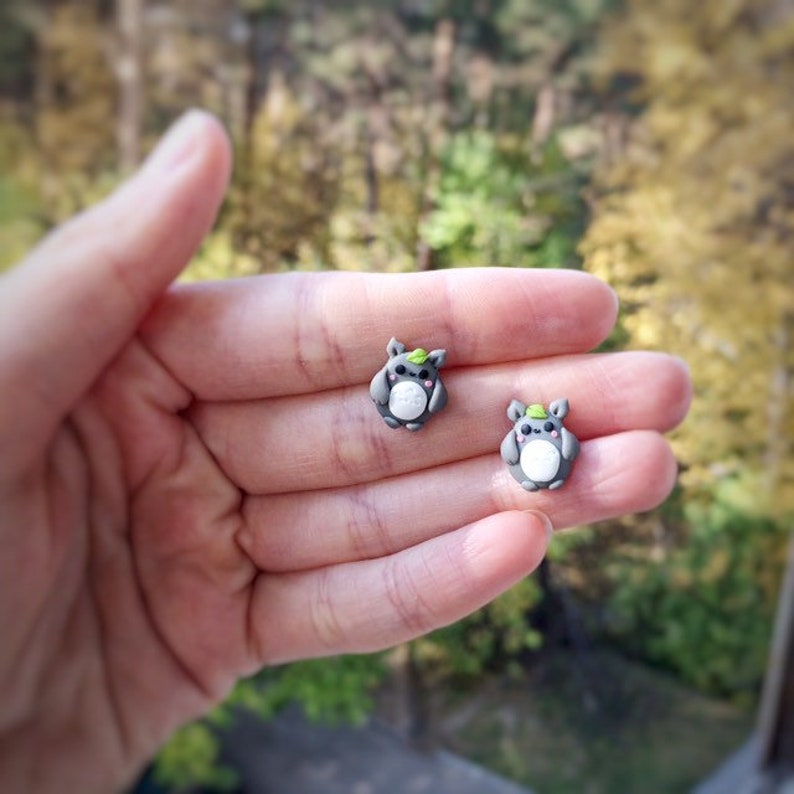 Totoro earrings handmade polymer clay animal jewelry Studs Etsy