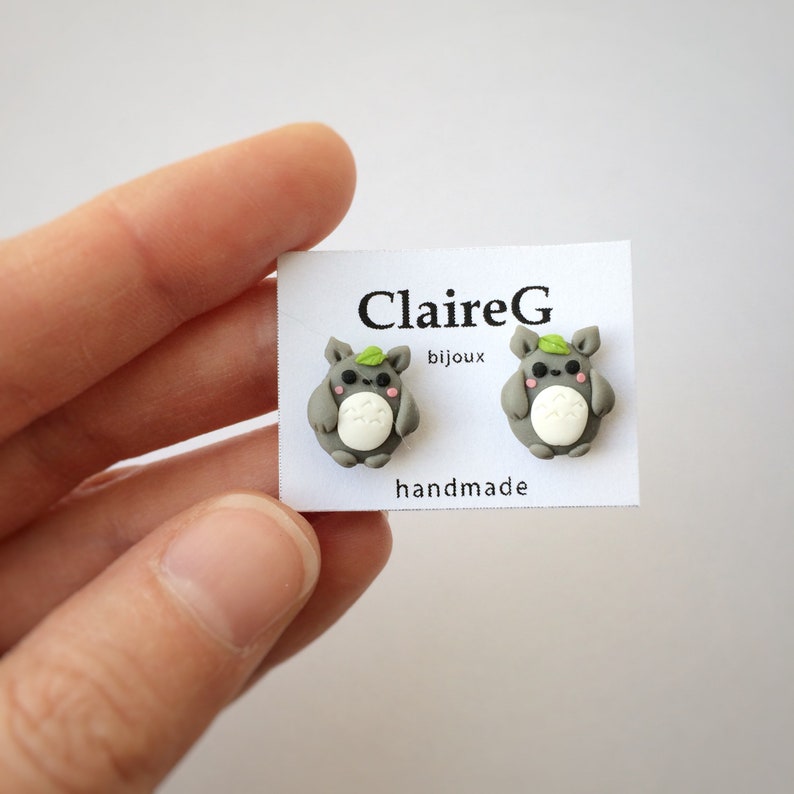 Totoro earrings handmade polymer clay animal jewelry Studs Etsy