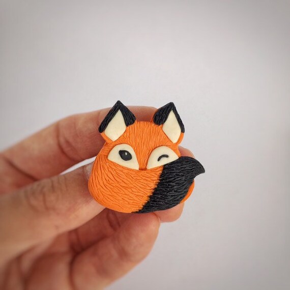 Fox brooch handmade polymer clay animal jewelry Etsy