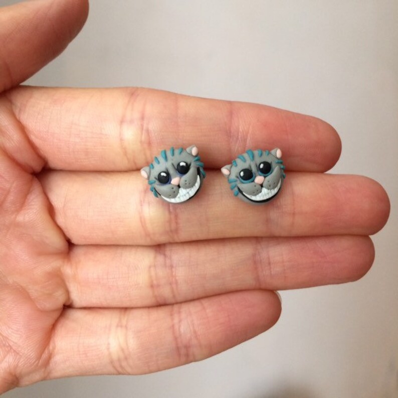 Cheshire cat earrings handmade polymer clay animal jewelry Etsy