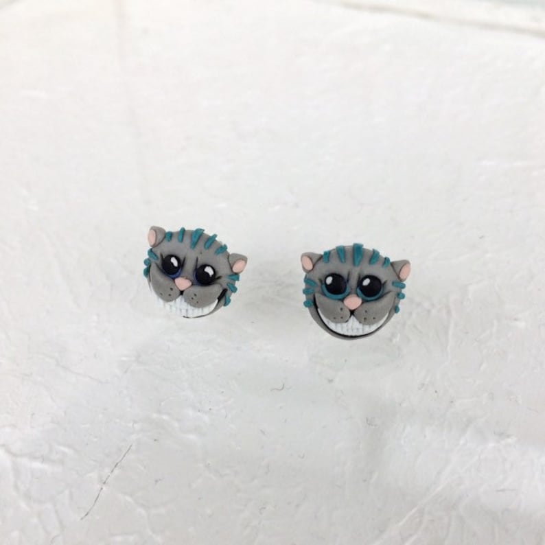 Cheshire cat earrings handmade polymer clay animal jewelry | Etsy