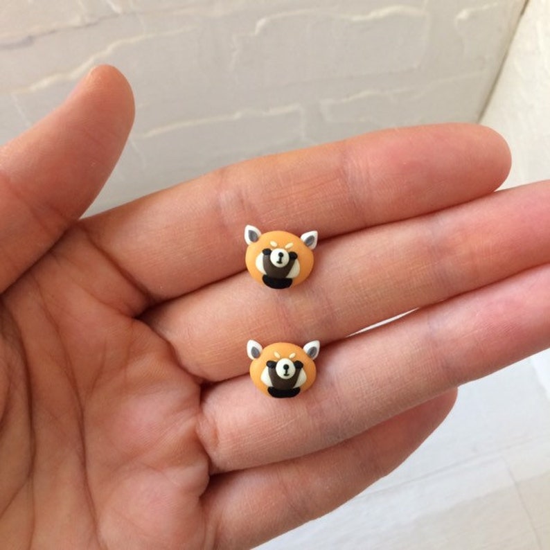Red panda earrings handmade polymer clay animal jewelry Etsy