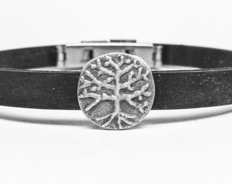 FAMILY TREE/ Circle Of Life, LifeLinks Bracelet de Link Wachler. Plata de ley sobre pulsera de goma. Simbólico, Espiritual, Inspirador.