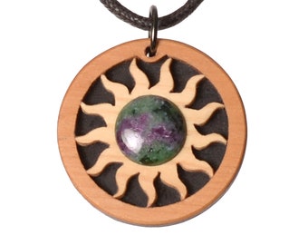 Ruby-zoisite anyolite precious wood jewelry. Handicrafts. Veneer and inlay work. You are buying the piece pictured!