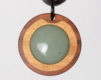 Aventurine pendant. Wooden jewelry. Necklace with selectable lenght. Germany