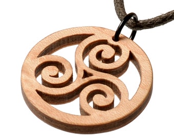 Triskel wooden jewelry and necklace. Timeless celtic symbol. No laser!