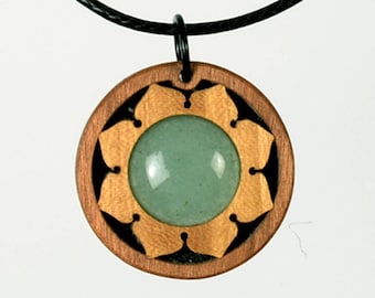 Aventurine wood necklace wooden jewelry. Natural colors. Veneer work. Handmade in Germany