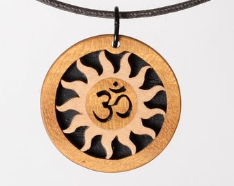 Sun Om Wood pendant. Wooden jewelry from an Indianlover.