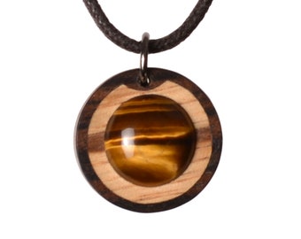 Tigereye. Wooden jewelry. Selectable length of necklace. Creative crafts from Germany