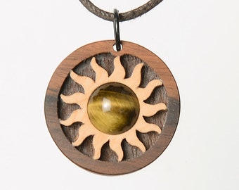 Tiger eye wooden jewelry necklace. Selectable lenght. Handicraft from Germany.