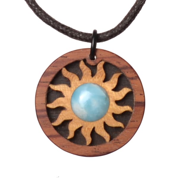 Larimar precious wood jewelry Atlantis stone. Selectable length of necklace. Small series. Creative craftsmanship from Germany. No laser jewelry.