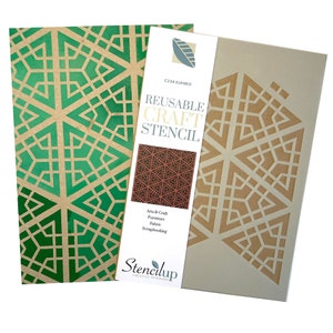 KUMIKO geometric stencil for painting. Reusable painting stencil to create an oriental lattice design in an art deco pattern. C234