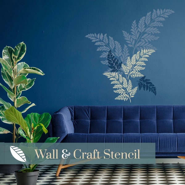 FERN LEAF stencil by Stencil Up. A fern leaf wall stencil to create  wallpaper effect, our floral wall stencil for painting is easy to use.