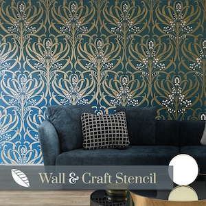 CALLUM Arts & crafts stencil by Stencil Up, this wall stencil for painting is based on a wallpaper pattern by Voysey 219