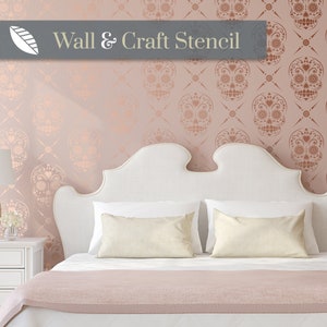 Create SUGAR SKULL wallpaper with our Candy Skull wall stencil, wallpaper stencil allows you to create skull home decor easily By Stencil Up