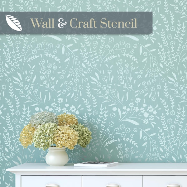 Forget Me Not flower stencil by Stencil Up, wall stencil for painting creates a pretty wallpaper effect, works as a furniture stencil. 171