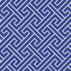 May include: A seamless pattern with a geometric design. The pattern is made up of interlocking lines that create a series of squares and rectangles. The lines are a light blue color, and the background is a dark blue color.