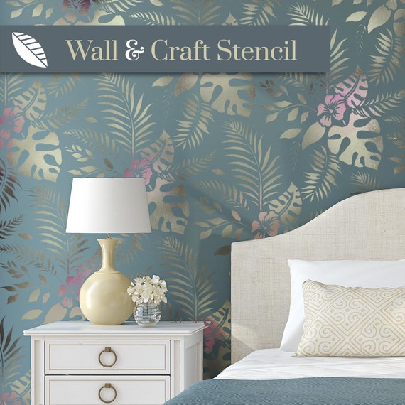 TROPICAL LEAVES STENCIL. Create a Beautiful Feature Wall With Our Tropical  Leaf Stencil, and Easy-to-use Botanical Design. 