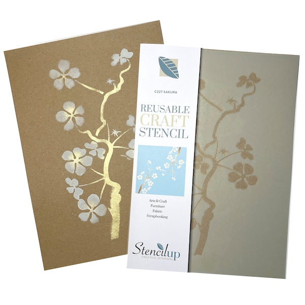 SAKURA Cherry Blossom craft stencil. A floral stencil for fabric and furniture painting. Reusable chinoiserie stencil. Mylar Stencils C227