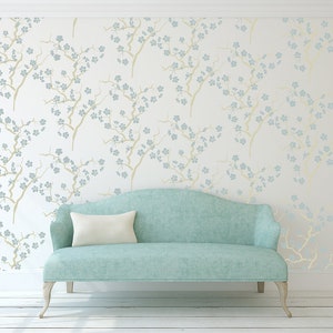 SAKURA CHERRY BLOSSOM All over Wallpaper Stencil / Reusable Stencil / Home Decor / Interiors / Feature Wall / Wallpaper alternative