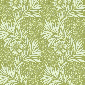 May include: A seamless pattern featuring a repeating design of stylized white flowers and leaves on a green background.
