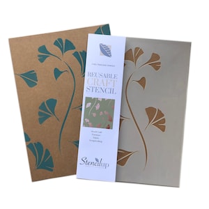 GINKGO BLATT Bastelschablone für Möbelmalerei und Stoffmalerei. Blumen Schablone. Schleppendes Ginkgomuster von Stencil Up. C165.